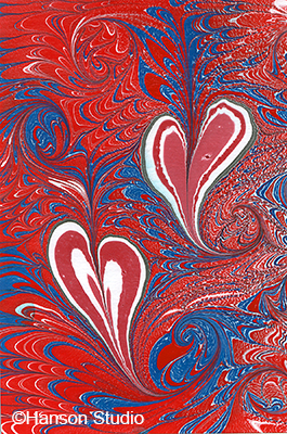 Red and White Hearts on Red and Blue Scallop